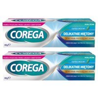 Corega Krem mocujący do protez zębowych Super Mocny Delikatnie Miętowy, 2 x 40 g