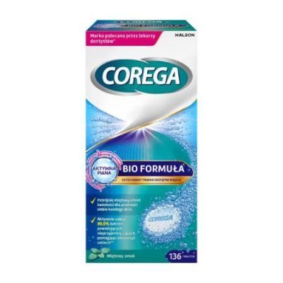 COREGA Tabs Bio Formuła Tabletki do czyszczenia protez zębowych Miętowy smak, 136tabl.