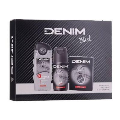 DENIM Black Zestaw dla mężczyzn (Woda po goleniu, 100ml + Żel pod prysznic, 250ml + Dezodorant spray, 150ml)