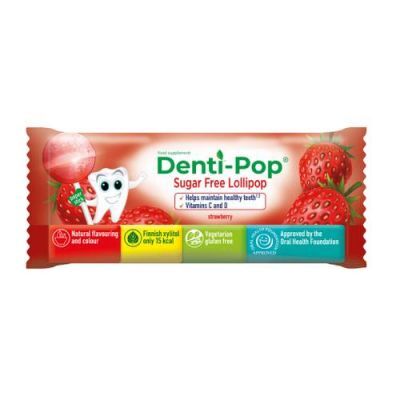 DENTI-POP Lizak bez cukru o smaku truskawkowym, 1 szt.