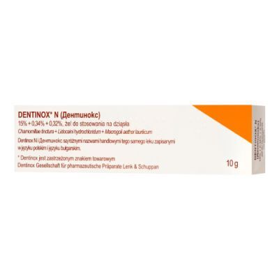 Dentinox N Żel do stosowania na dziąsła 15% + 0,34% + 0,32%, 10 g (Delfarma)