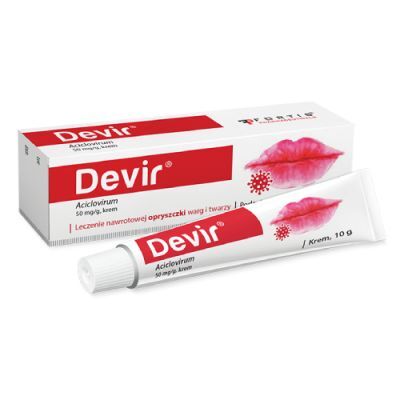 Devir 50 mg/g Krem, 10 g - leczenie nawrotowej opryszczki warg i twarzy