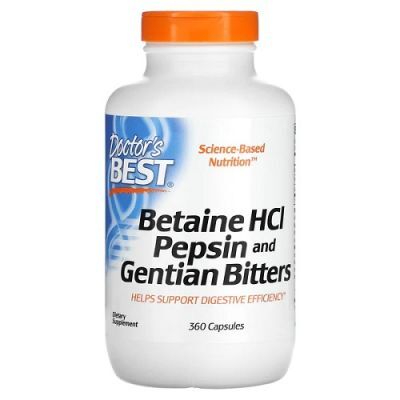 DOCTOR'S BEST Betaine HCl Pepsin & Gentian Bitters (korzeń goryczki) 360 kapsułek