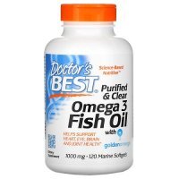 DOCTOR'S BEST Purified &amp; Clear Omega 3 Fish Oil 1000 mg (Oczyszczony Olej Omega-3) 120 kapsułek