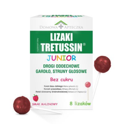DOMOWA APTECZKA Tretussin Junior lizaki o smaku malinowym, 8 szt.