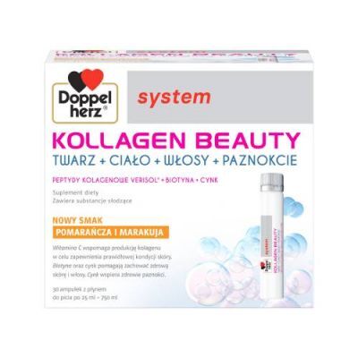 Doppelherz system Kollagen Beauty smak pomarańcza i marakuja płyn, 30 amp. x 25 ml