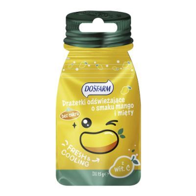 DOSFARM Drażetki odświeżające o smaku mango i mięty z witaminą C, 15 g