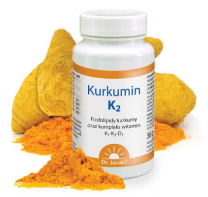 DR JACOBS KURKUMIN K2 Fosfolipidy kurkumy oraz kompleks witamin K1-K2-D3 60 kapsułek DATA 01.03.2023