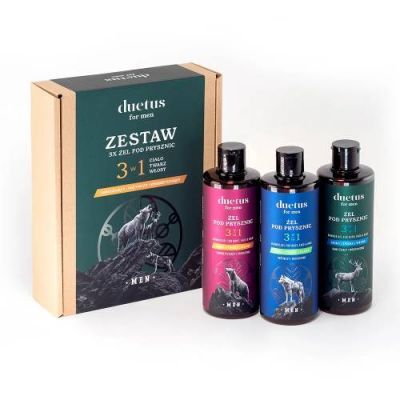 DUETUS Zestaw żel pod prysznic 3w1 dla mężczyzn: nawilżający, odżywczy i energetyzujący, 3x 300 ml