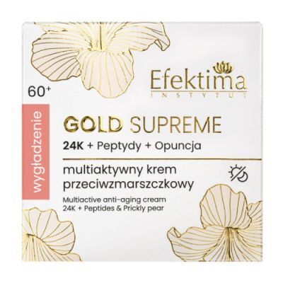 EFEKTIMA Gold Supreme Multiaktywny krem przeciwzmarszczkowy 24K + Peptydy + Opuncja Wygładzenie 60+, 50 ml