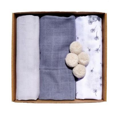 EGA KIDS Pieluszki muślinowe pompony 60/80 szary, 3szt.