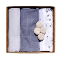 EGA KIDS Pieluszki muślinowe pompony 60/80 szary, 3szt.