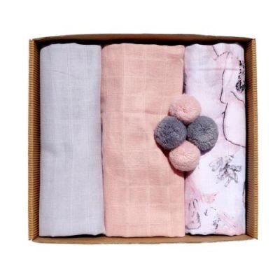 EGA KIDS Pieluszki muślinowe pompony 60x80 pudrowy róż, 3szt.