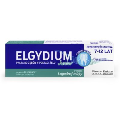 ELGYDIUM JUNIOR Pasta do zębów w postaci żelu o smaku łagodnej mięty, 50 ml