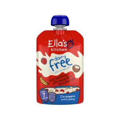 Ella's Kitchen BIO Bezmleczny pudding ryżowy z bananem i truskawkami, 80g