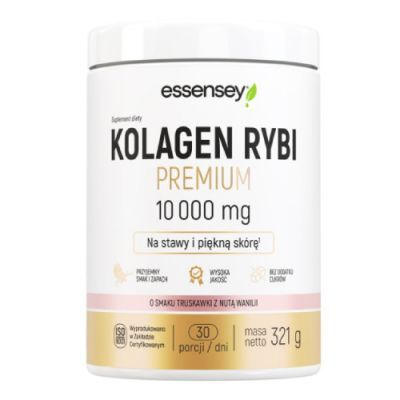 Essensey Kolagen Rybi Premium 10000 mg smak truskawka z nutą wanilii, 321 g