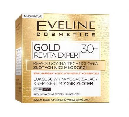 EVELINE GOLD REVITA EXPERT Luksusowy wygładzający krem-serum z 24k złotem 30+ 50ml