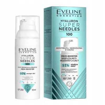 Eveline Hyaluron Super Needles 100 Mezo-Booster nawilżająco-rozświetlający, 50 ml