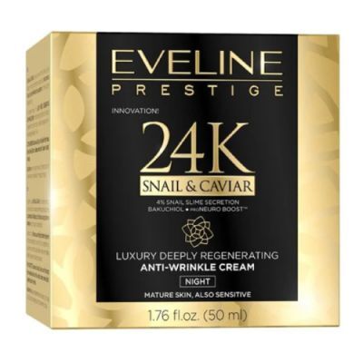 Eveline Prestige 24K Snail & Caviar Luksusowy głęboko regenerujący krem przeciwzmarszczkowy na noc, 50 ml