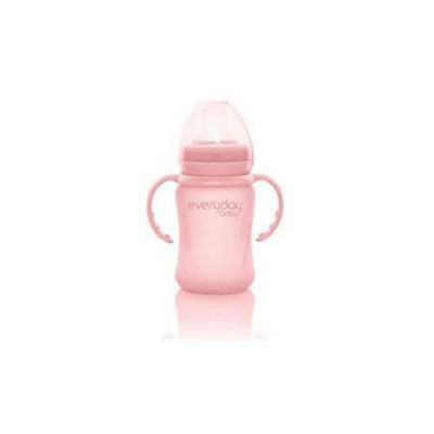 EVERYDAY BABY Szklana butelka z ustnikiem niekapkiem i rączkami różowa 6m+, 150ml