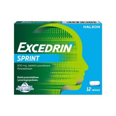 Excedrin Sprint 500 mg, 12 tabletek powlekanych - działa przeciwbólowo i przeciwgorączkowo
