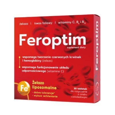 FEROPTIM Żelazo Liposomalne, 30 tabletek do rozgryzania o smaku czekoladowym