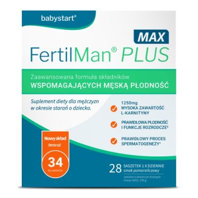 FertilMan Plus Max smak pomarańczowy, 28 sasz. - składniki wspierające męską płodność