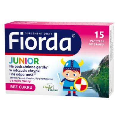 Fiorda Junior smak malinowy, 15 pastylek