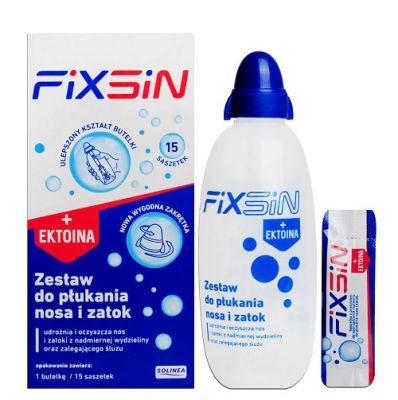 FIXSIN + EKTOINA zestaw podstawowy do płukania nosa i zatok (butelka + 15 saszetek)