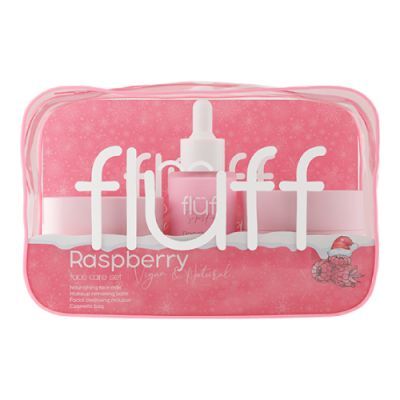 FLUFF Raspberry Face Care Set Zestaw prezentowy: Mleko do twarzy, 40ml + Balsam do demakijażu, 50ml + Mus do mycia twarzy, 50ml