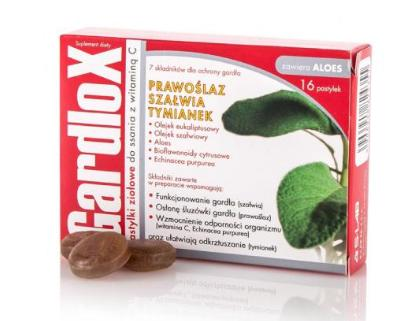 GARDLOX Pastylki ziołowe do ssania z witaminą C i aloesem, 16past. KRÓTKA DATA