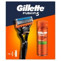 Gillette Fusion5 Zestaw Maszynka do golenia dla mężczyzn z wymiennym ostrzem, 1 szt. + Żel do golenia Sensitive, 200 ml