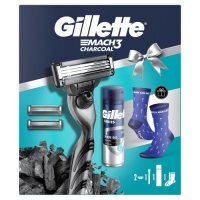 Gillette Mach3 Charcoal Zestaw Maszynka do golenia dla mężczyzn + Wymienne ostrza, 2 szt. + Żel do golenia, 200 ml + Skarpety