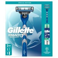 Gillette Mach3 Sport Zestaw Maszynka do golenia dla mężczyzn + Wymienne ostrza, 2 szt. + Żel do golenia Sensitive, 200 ml