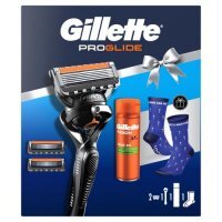 Gillette ProGlide Zestaw Maszynka do golenia dla mężczyzn + Wymienne ostrza, 2 szt. + Żel do golenia Sensitive, 200 ml + Skarpety