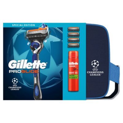Gillette ProGlide Zestaw Maszynka do golenia dla mężczyzn + Wymienne ostrza, 4 szt. + Żel do golenia Sensitive, 200 ml + Kosmetyczka