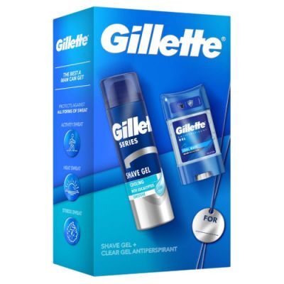 Gillette Zestaw Chłodzący żel do golenia z eukaliptusem, 200 ml + Antyperspirant w żelu Cool Wave 48h, 70 ml