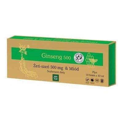 GINSENG 500 Żeńszeń & Miód płynny 10 fiolek x 10 ml