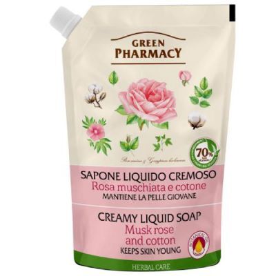 GREEN PHARMACY Mydło w płynie zapas Róża piżmowa i bawełna, 460ml