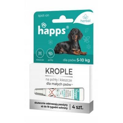 HAPPS Herbal Krople na pchły i kleszcze dla małych psów, 4x4szt.