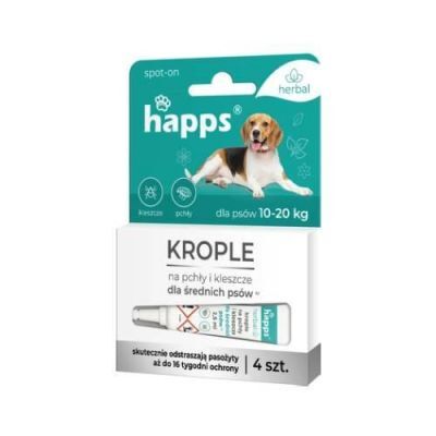 HAPPS Herbal Krople na pchły i kleszcze dla średnich psów (10-20kg), 4x4szt.