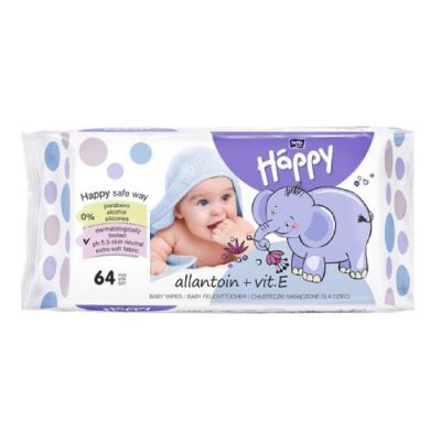 HAPPY Chusteczki nawilżane dla dzieci z witaminą E i alantoiną, 64szt.