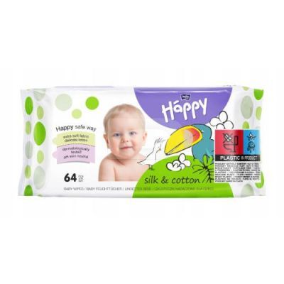 HAPPY Silk&Cotton Chusteczki nawilżane dla dzieci, 64szt.