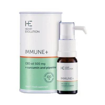 HEMP EVOLUTION Immune+ Olejek CBD 500mg + kurkumina i piperyna, 10ml KRÓTKA DATA 31.12.2024