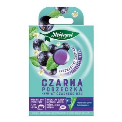 HERBAPOL Cukierki czyszczące język o smaku czarnej porzeczki z kwiatem czarnego bzu, 8 sztuk