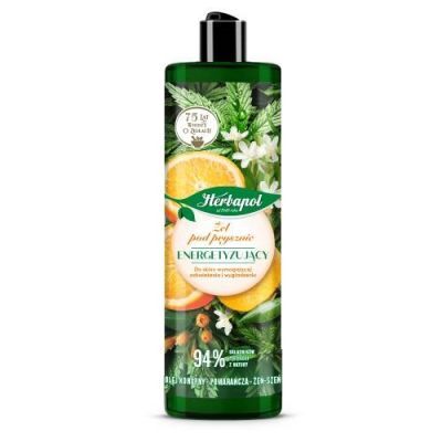 HERBAPOL Energetyzujący żel pod prysznic Olej konopny Pomarańcza Żeń-szeń, 400 ml