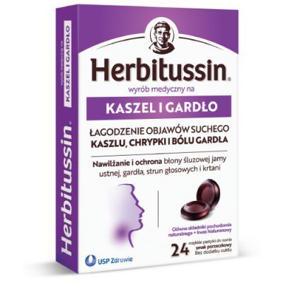 Herbitussin Na kaszel i gardło, 24 pastylki do ssania
