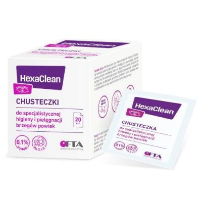 HEXACLEAN Chusteczki do specjalistycznej higieny i pielęgnacji brzegów powiek 20 sztuk