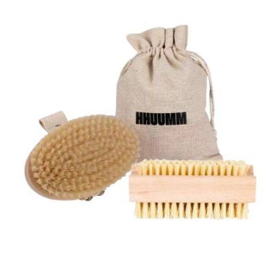 HHUUMM No.3 Szczotka do masażu ciała na sucho miękka + Szczoteczka do rąk i paznokci z tampico