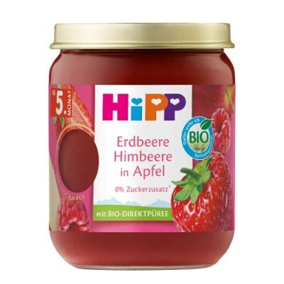 HiPP BIO Jabłka z truskawkami i malinami dla niemowląt po 5. miesiącu życia, 160 g